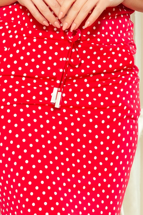 13-98 Sportkleid mit Bindung und Taschen - Rot + Tupfen