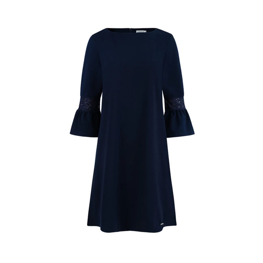 190-6 MARGARET Kleid mit Spitze an den Ärmeln - dunkelblau