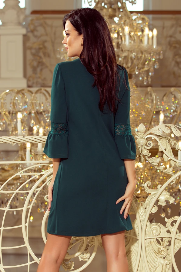 190-7 MARGARET Kleid mit Spitze an den Ärmeln - dunkelgrün