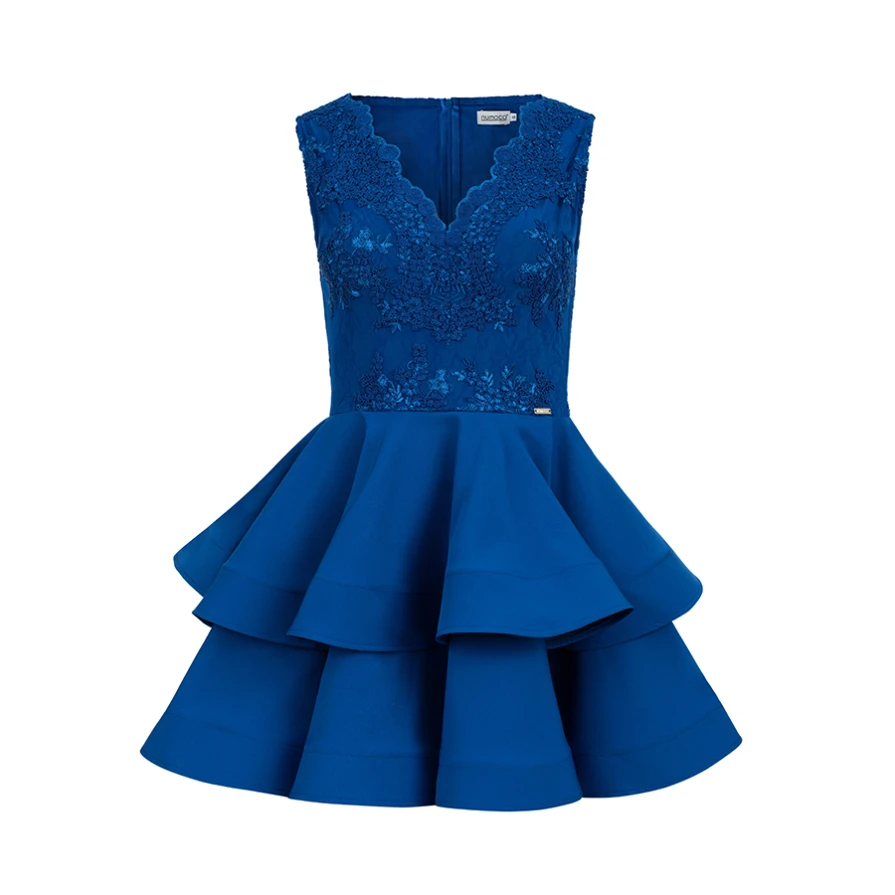 200-7 CHARLOTTE - Exklusives Kleid mit Spitzen-Ausschnitt - blau
