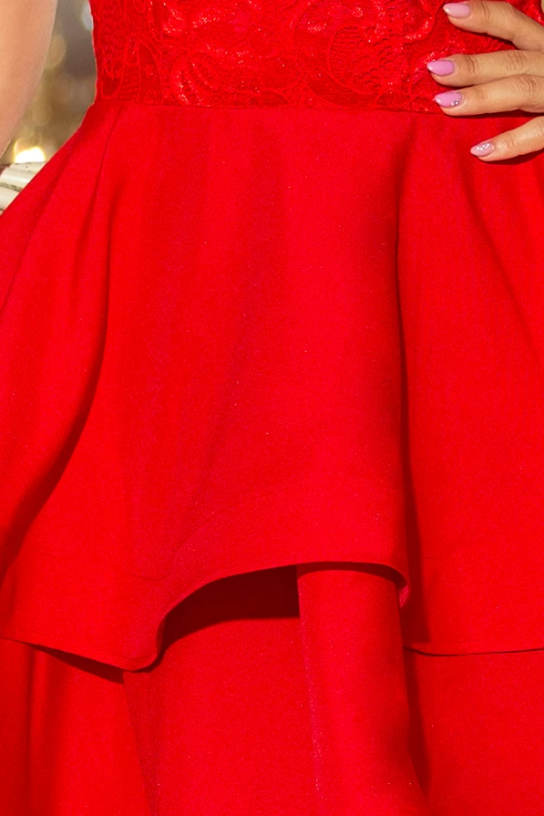 205-1 LAURA ausgestelltes Kleid mit Spitze - rot