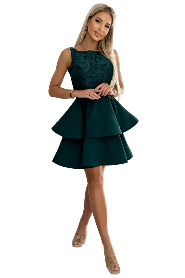 205-4 LAURA ausgestelltes Kleid mit Spitze - Grün