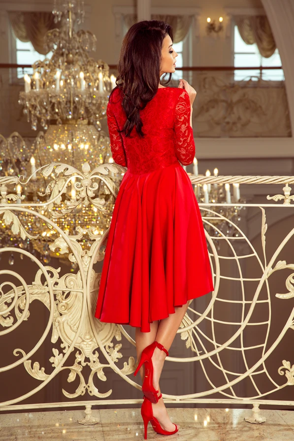 210-6 NICOLLE - Kleid mit längerem Rücken mit Spitzenausschnitt - Rot