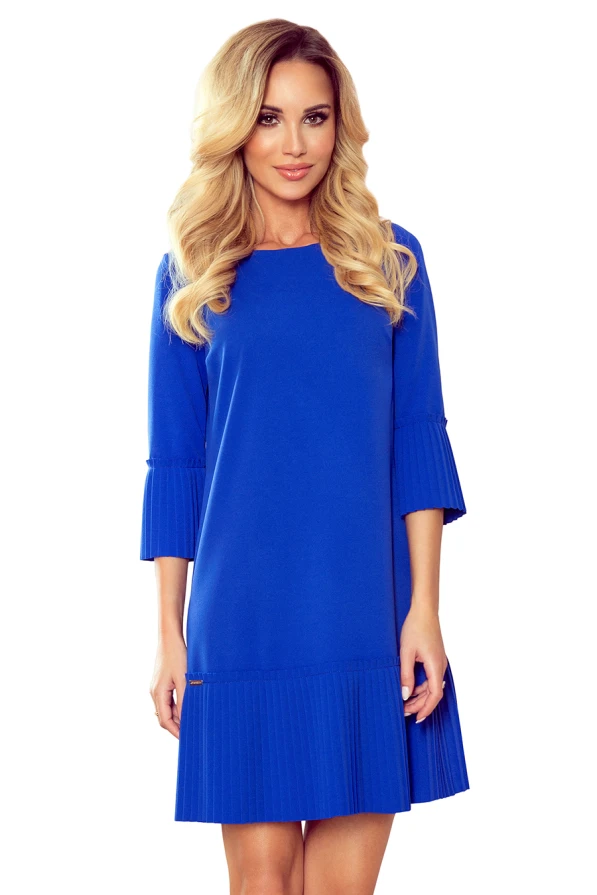 228-8 LUCY - plissiertes bequemes Kleid - Blau