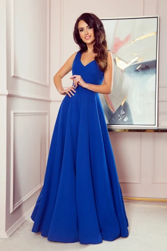 246-3 CINDY langes Kleid mit einem Ausschnitt - Blau