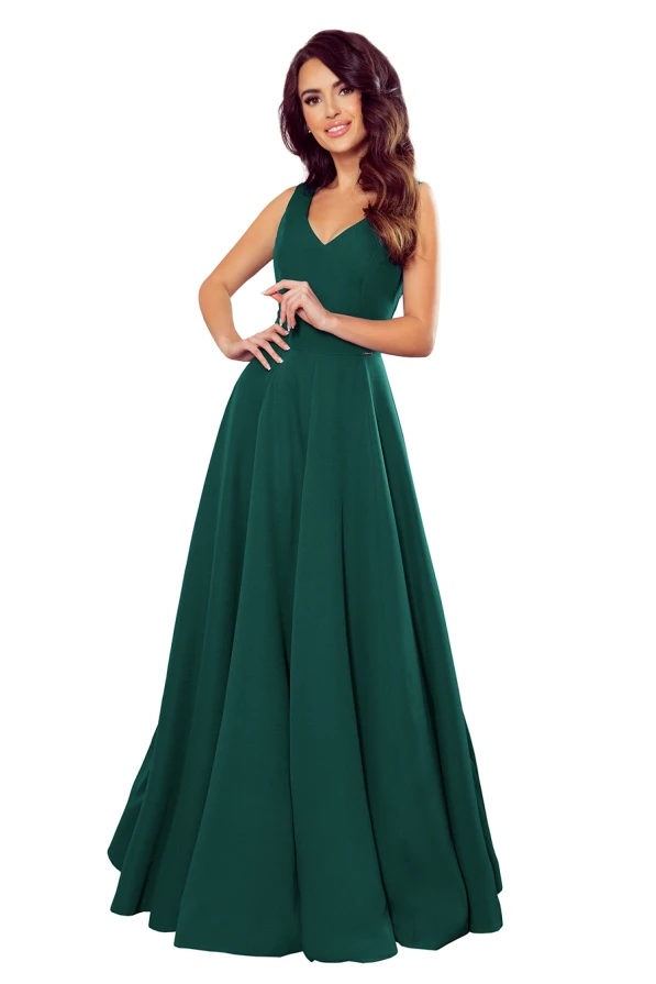 246-4 CINDY langes Kleid mit einem Ausschnitt - Grün