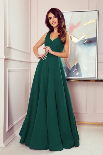 246-4 CINDY langes Kleid mit einem Ausschnitt - Grün