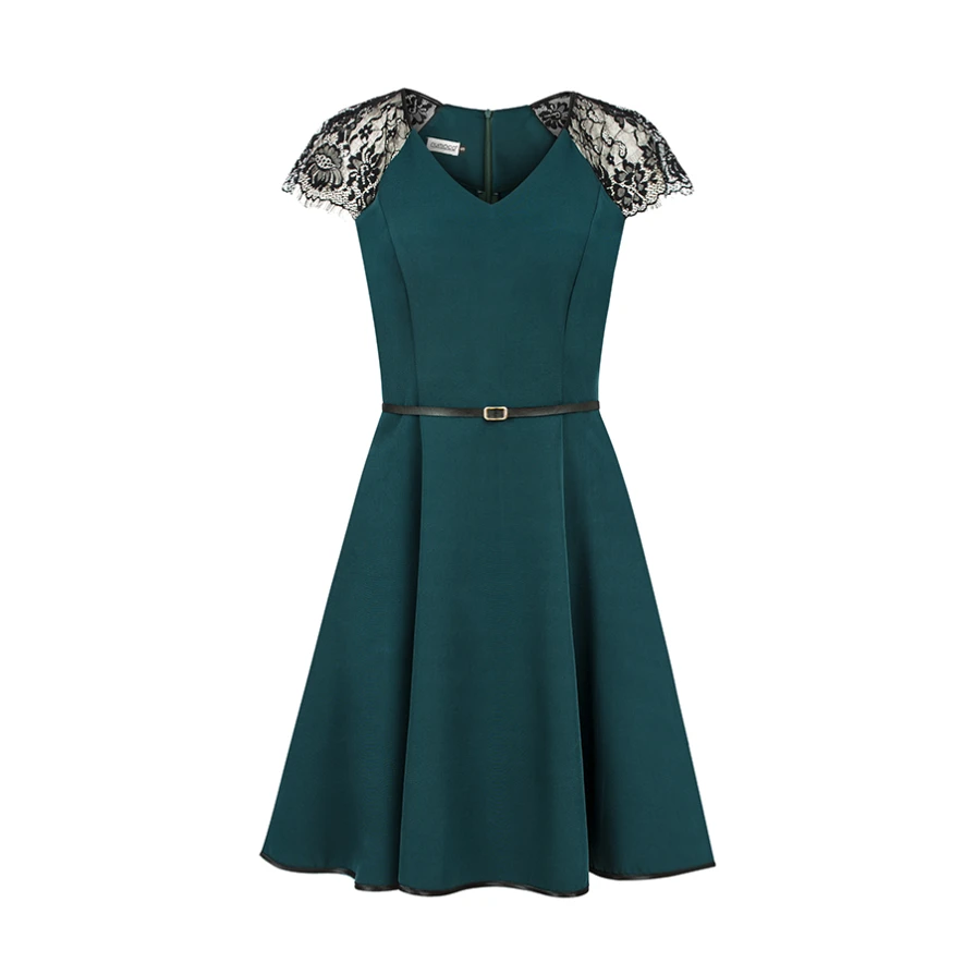 254-1 SILVIA Kleid mit Spitzeneinsätzen - grün
