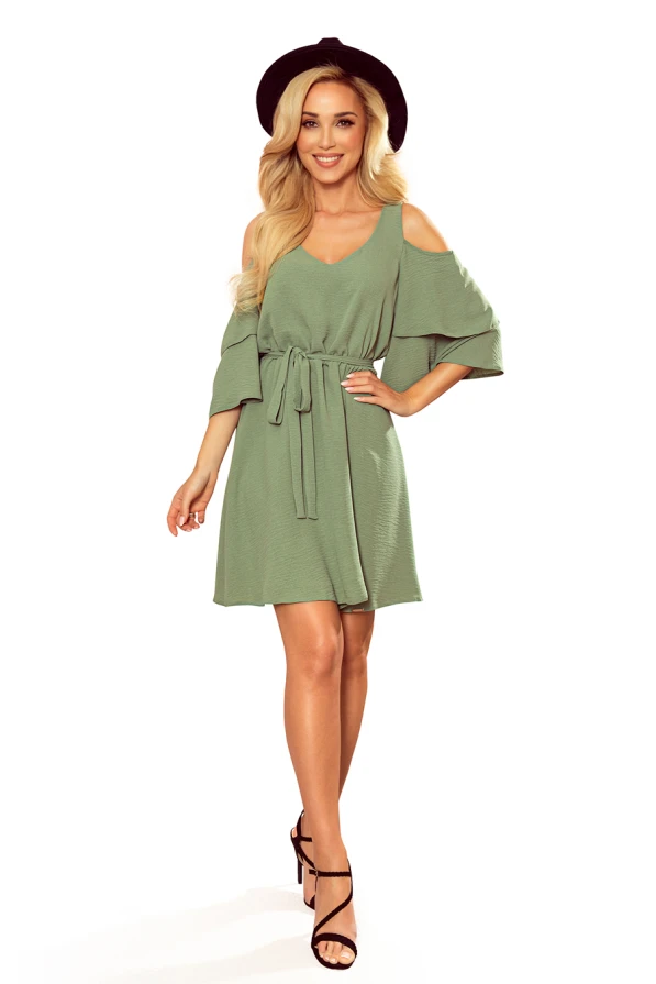 292-6 MARINA Kleid mit Ausschnitt - olivgrüne Farbe