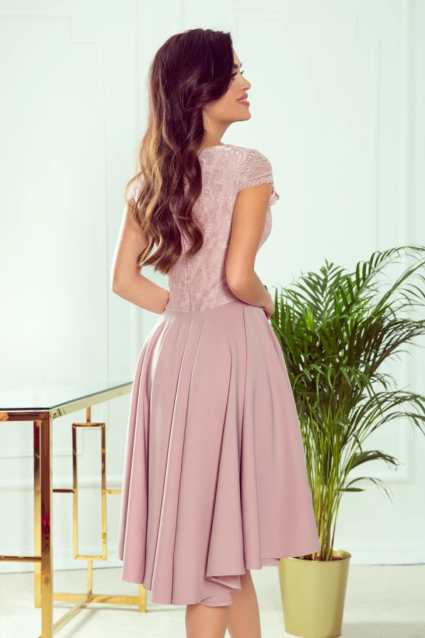 300-1 PATRICIA - Kleid mit längerem Rücken mit Spitzenausschnitt - puderrosa