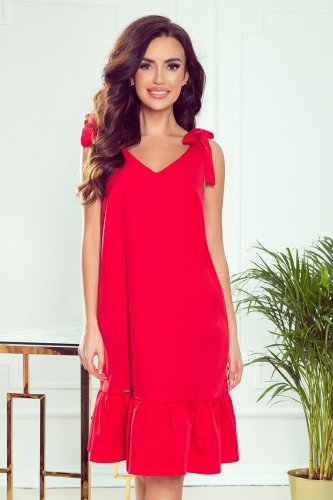 306-1 ROSITA Kleid mit Schleifen auf den Schultern und Rüschen - rot