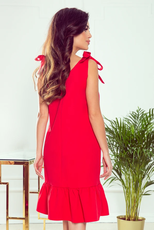 306-1 ROSITA Kleid mit Schleifen auf den Schultern und Rüschen - rot