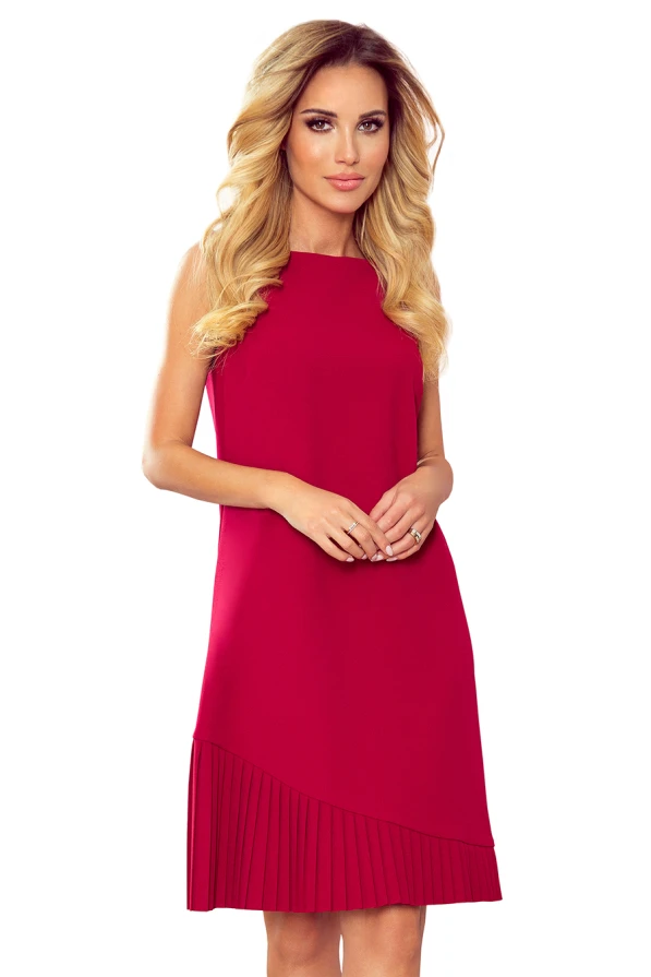 308-2 KARINE - trapezförmiges Kleid mit asymmetrischer Falte - rot
