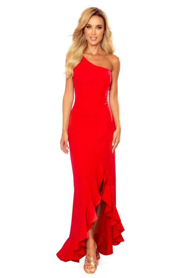 317-1 Eine Schulter lange Kleid - Rot
