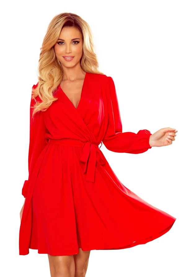 339-1 BINDY Feminines Kleid mit Ausschnitt - rot