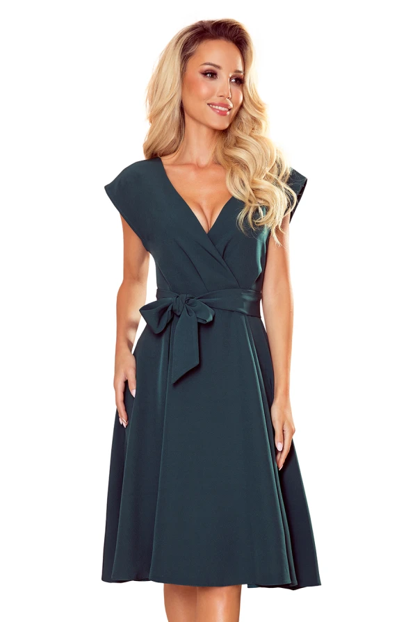 348-2 SCARLETT - ausgestelltes Kleid mit Umschlagausschnitt - Grün