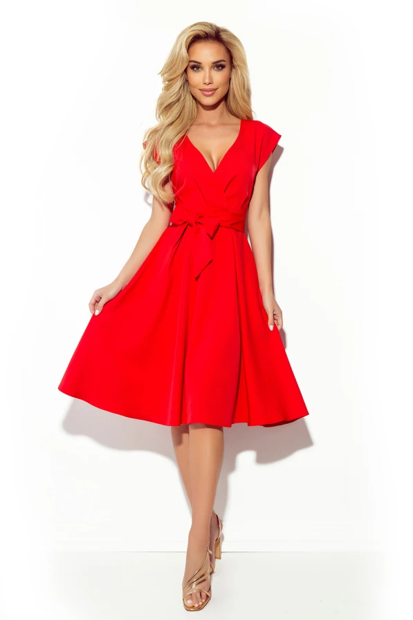 348-4 SCARLETT - ausgestelltes Kleid mit Umschlagausschnitt - Rot