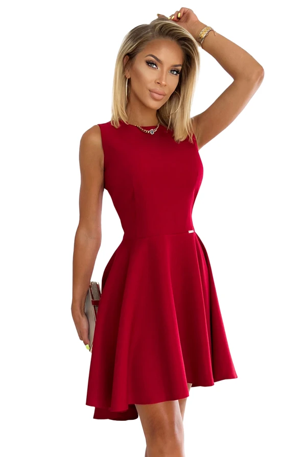 397-1 Elegantes Kleid mit längerem Rücken - rot mit Glitzer