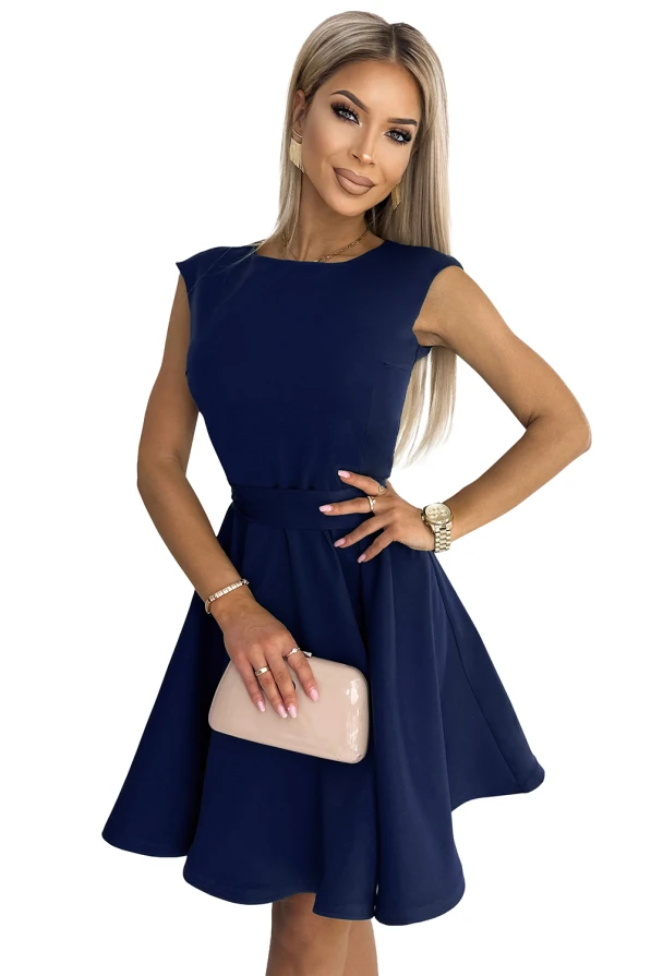 442-3 Ausgestelltes Kleid mit kleinen Ärmeln - dunkel blau
