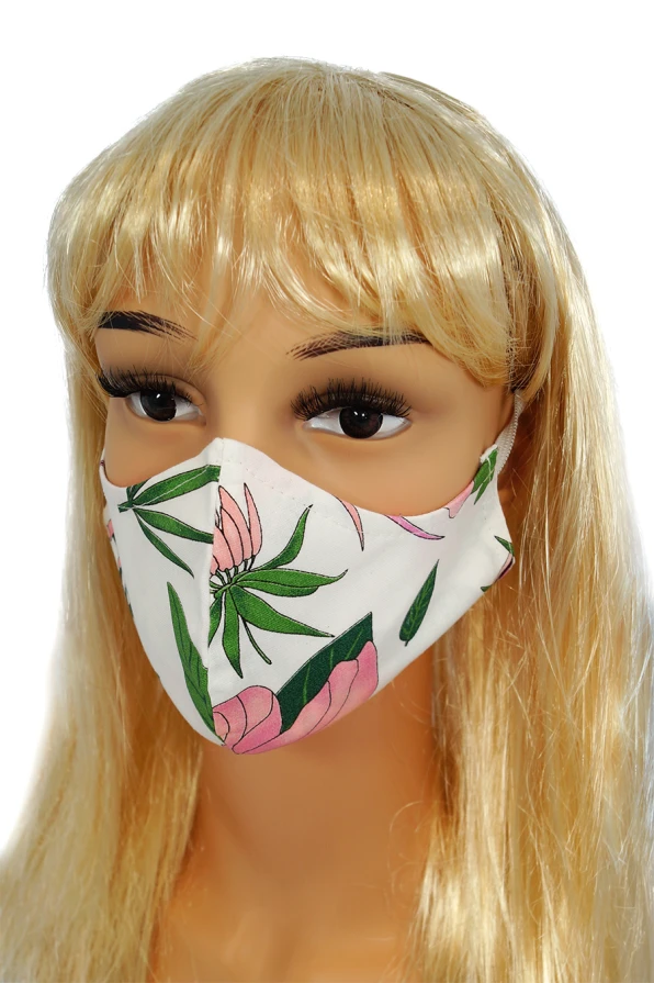 CV010 Wiederverwendbare dekorative Masken - rosa Blumen - 100% Baumwolle - 2 Stück