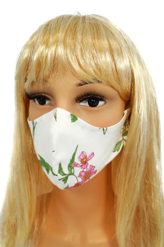 CV012 Wiederverwendbare dekorative Masken - Weiß mit wilden Blumen - 100% Baumwolle - 2 Stück