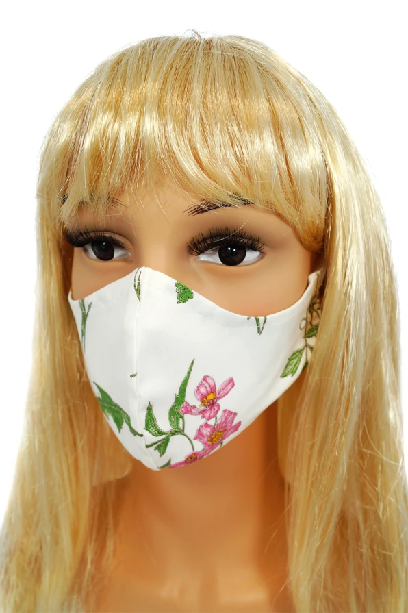 CV012 Wiederverwendbare dekorative Masken - Weiß mit wilden Blumen - 100% Baumwolle - 2 Stück